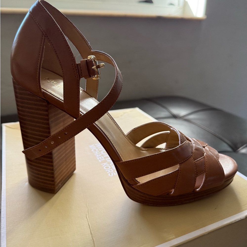 Michael Kors Brown Retro Heels with Lattice Straps